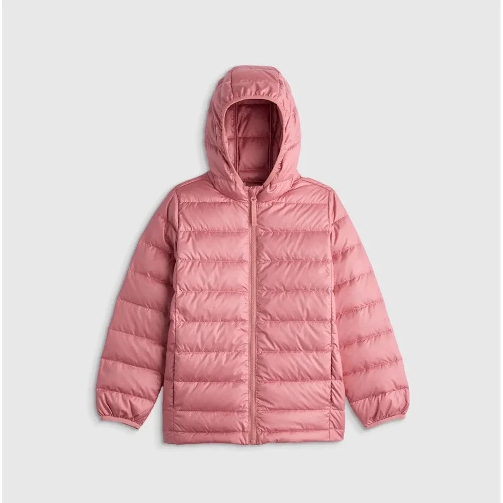 Quince Kids Dusty Rose Lightweight Down Hooded Puffer Jacket 4T NWT